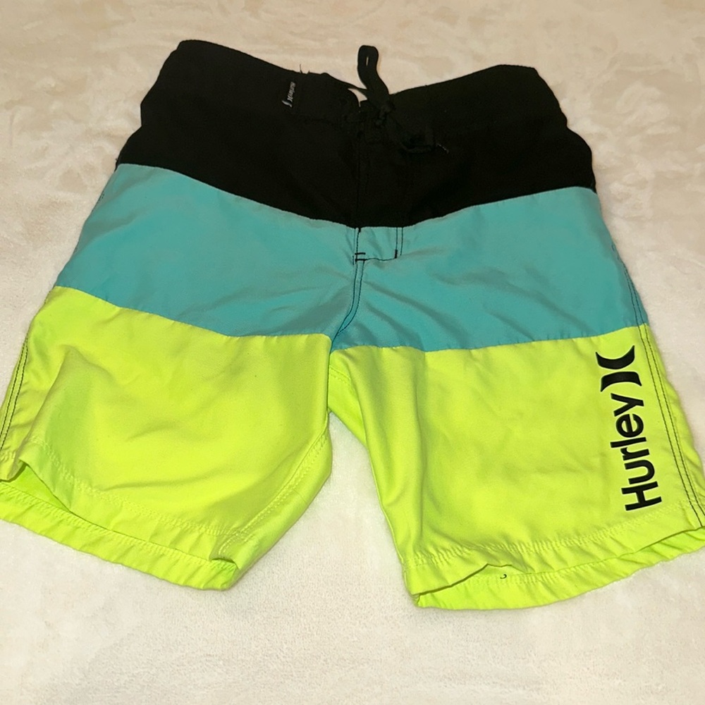 Boys Hurley size 7 shorts black teal and yellow